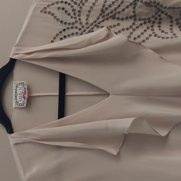 BARASCHI Silk Cream And Gray Dolman Sleeve Embroidered Eyelet Top - Picture 5 of 11